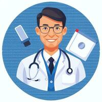 ai gegenereerd dokter medisch avatar icoon klem kunst sticker decoratie gemakkelijk achtergrond foto