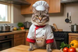 portret kat chef in de keuken ai generatief foto