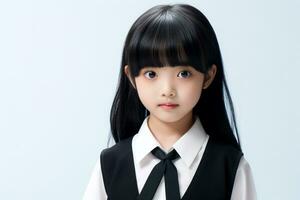 ai gegenereerd Japans elementair school- meisje met zwart haar- geïsoleerd foto