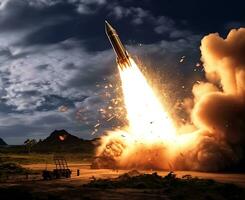ai generatief exploratie raket raket aanval oorlog achtergrond foto