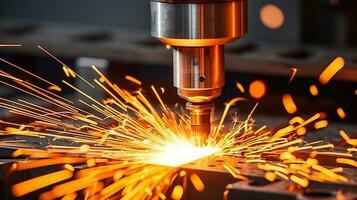fusie van kunst en industrie, wazig impressies van cnc laser metaal snijden. generatief ai foto