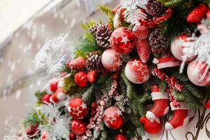 rustiek Kerstmis decoratie. Kerstmis achtergrond. kopiëren ruimte. flatlay foto