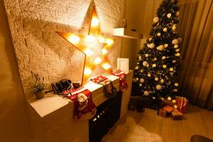 Kerstmis leven kamer haard achtergrond foto