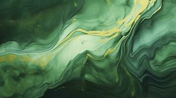 groen en goud vloeistof kunst luxe behang met waterverf en marmeren textuur. ai gegenereerd foto