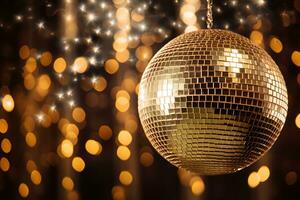 ai gegenereerd generatief ai, disco glimmend bal, partij reflecterend kleurrijk lichten voor muziek- uitzending, nacht Clubs, musical banners foto