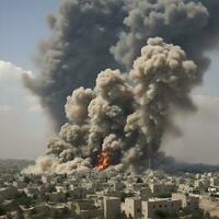 ai gegenereerd heel gewelddadig antenne bombardement in Gaza Palestina door ai gegenereerd foto