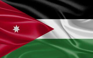 3d golvend realistisch zijde nationaal vlag van Jordanië. gelukkig nationaal dag Jordanië vlag achtergrond. dichtbij omhoog foto