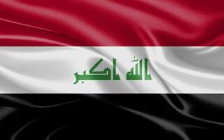 3d golvend realistisch zijde nationaal vlag van Irak. gelukkig nationaal dag Irak vlag achtergrond. dichtbij omhoog foto
