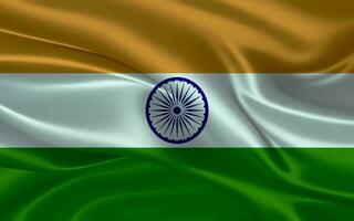 3d golvend realistisch zijde nationaal vlag van Indië. gelukkig nationaal dag Indië vlag achtergrond. dichtbij omhoog foto