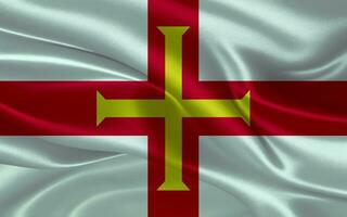 3d golvend realistisch zijde nationaal vlag van guernsey. gelukkig nationaal dag Guernsey vlag achtergrond. dichtbij omhoog foto
