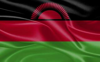 3d golvend realistisch zijde nationaal vlag van malawi. gelukkig nationaal dag Malawi vlag achtergrond. dichtbij omhoog foto