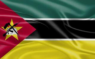 3d golvend realistisch zijde nationaal vlag van mozambique. gelukkig nationaal dag Mozambique vlag achtergrond. dichtbij omhoog foto