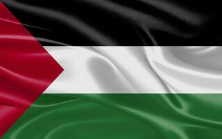 3d golvend realistisch zijde nationaal vlag van Palestina. gelukkig nationaal dag Palestina vlag achtergrond. dichtbij omhoog foto