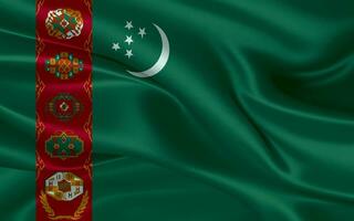 3d golvend realistisch zijde nationaal vlag van Turkmenistan. gelukkig nationaal dag turkmenistan vlag achtergrond. dichtbij omhoog foto