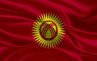3d golvend realistisch zijde nationaal vlag van Kirgizië. gelukkig nationaal dag Kirgizië vlag achtergrond. dichtbij omhoog foto