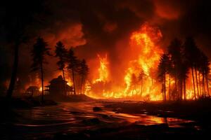 wildvuur Woud brand overspoelt bossen brand verspreidt wild ai gegenereerd foto