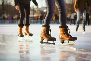 ai gegenereerd feestelijk ijs het schaatsen een winter vreugde dat vangt de Kerstmis geest ai gegenereerd foto