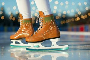 ai gegenereerd feestelijk ijs het schaatsen een winter vreugde dat vangt de Kerstmis geest ai gegenereerd foto