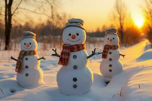 ai gegenereerd charmant sneeuwman herauten Kerstmis viering vakantie juichen ai gegenereerd foto