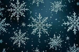 ai gegenereerd sneeuwvlokken sierlijk decoreren een winter wonderland Kerstmis sneeuw licht achtergrond ai gegenereerd foto