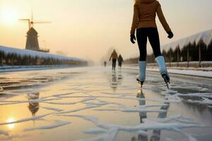ai gegenereerd feestelijk ijs het schaatsen een winter vreugde dat vangt de Kerstmis geest ai gegenereerd foto