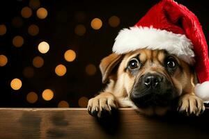 ai gegenereerd Kerstmis festiviteiten met een lief hond vieren met feestelijk decoraties en vakantie vreugde ai gegenereerd foto