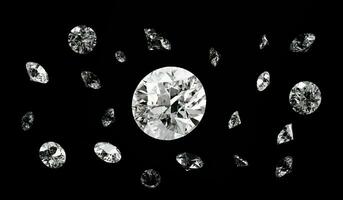 wit briljant diamant groep vallend in zwart achtergrond 3d renderen foto
