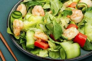 eigengemaakt groente salade met garnaal. foto