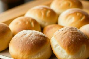 ai gegenereerd vers gebakken brood broodjes. pro foto