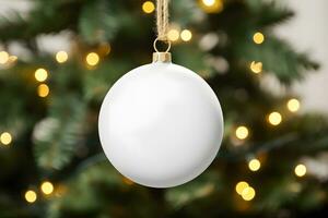 ai gegenereerd blanco bal vorm Kerstmis ornament, Kerstmis ornament mockup foto