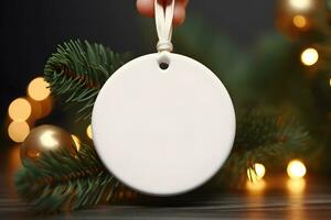 ai gegenereerd blanco ronde vorm Kerstmis ornament, Kerstmis ornament mockup foto