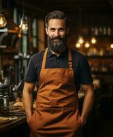 ai gegenereerd ai gegenereerd elegant verstelbaar Koken schorten voor mannen en Dames foto