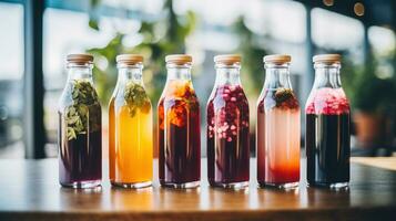 ai gegenereerd generatief ai, eigengemaakt gefermenteerd kombucha drankje, gezond thee, natuurlijk probiotisch gearomatiseerd drinken foto