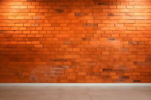 ai gegenereerd beton verdieping met oranje steen muur met verlichting patroon structuur achtergrond foto
