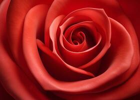 ai gegenereerd dichtbij omhoog structuur van een rood roos, natuurlijk rood achtergrond foto