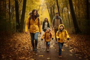 ai gegenereerd familie wandelen gelukkig foto