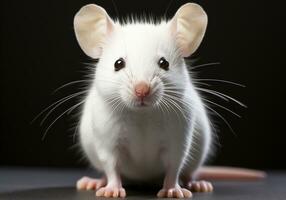 ai gegenereerd realistisch portret van een wit muis Aan donker achtergrond foto