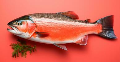 ai gegenereerd licht gezouten Zalm of forel Aan een houten tafelblad - ai gegenereerd beeld foto