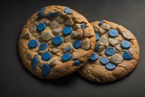 ai gegenereerd chocola spaander koekjes Aan oranje achtergrond. dichtbij omhoog. selectief focus. ai generatief foto