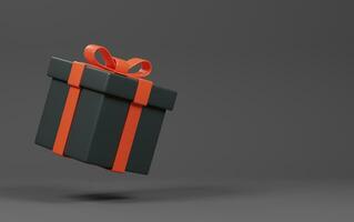 geschenk doos Aan zwart achtergrond. boodschappen doen online concept. 3d renderen illustratie. foto