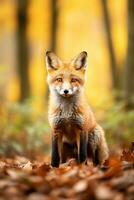 ai gegenereerd rood vos in de herfst Woud. mooi wild dier in natuur. foto