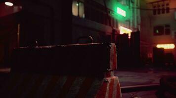 wazig bokeh licht teken bord langs straat in stad nachtleven downtown in Seoel foto