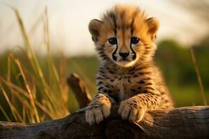 ai gegenereerd portret van een baby Jachtluipaard met groot ogen foto