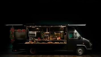 ai gegenereerd minimalistische Kerstmis voedsel vrachtauto geïsoleerd Aan een wit achtergrond foto