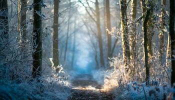 ai gegenereerd winter Woud in de sneeuw foto