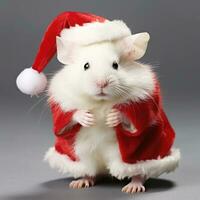 ai gegenereerd aanbiddelijk pluizig hamster de kerstman hoed zittend Kerstmis Cadeau doos lichten foto nieuw jaar poster