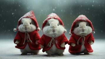 ai gegenereerd schattig hert rood de kerstman hoed achtergrond sneeuw ansichtkaart pluizig dieren geschenk rood winter foto