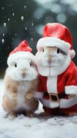 ai gegenereerd schattig hert rood de kerstman hoed achtergrond sneeuw ansichtkaart pluizig dieren geschenk rood winter foto