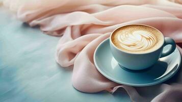 ai gegenereerd kop van koffie met mooi gekleurde achtergrond foto