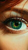 ai gegenereerd een dichtbij omhoog van een vrouw oog met een helder mooi iris foto